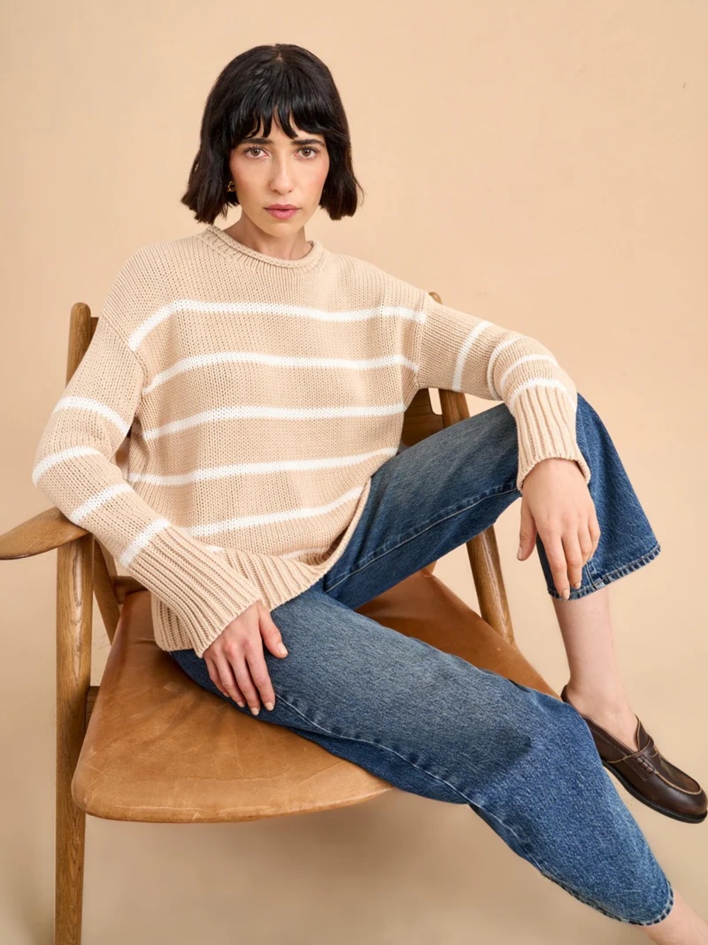 La Ligne Marina Cotton Crewneck Sweater Caramel Cream L